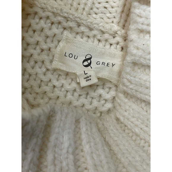 Lou & Grey Ivory Snow Bird Chunky Knit  Sweater Alpaca Blend Size Large - Picture 9 of 10